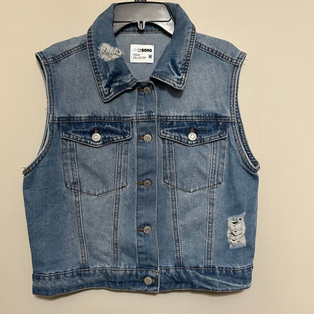 Ciso Blue Distressed Denim Vest